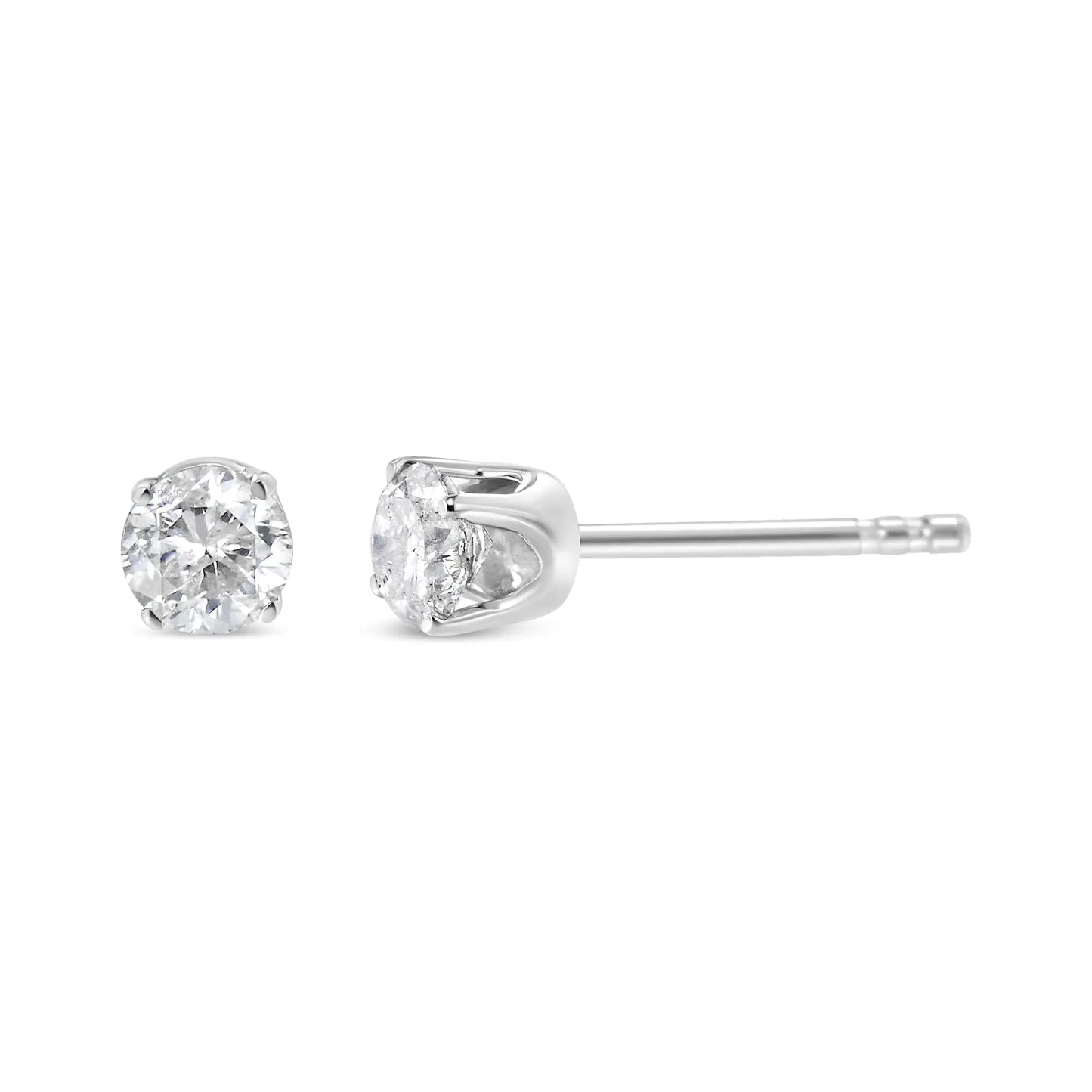 .925 Sterling Silver 3/4 Cttw Round Brilliant-Cut Near Colorless Diamond Classic 4-Prong Stud Earrings (I-J Color, I1-I2 Clarity)