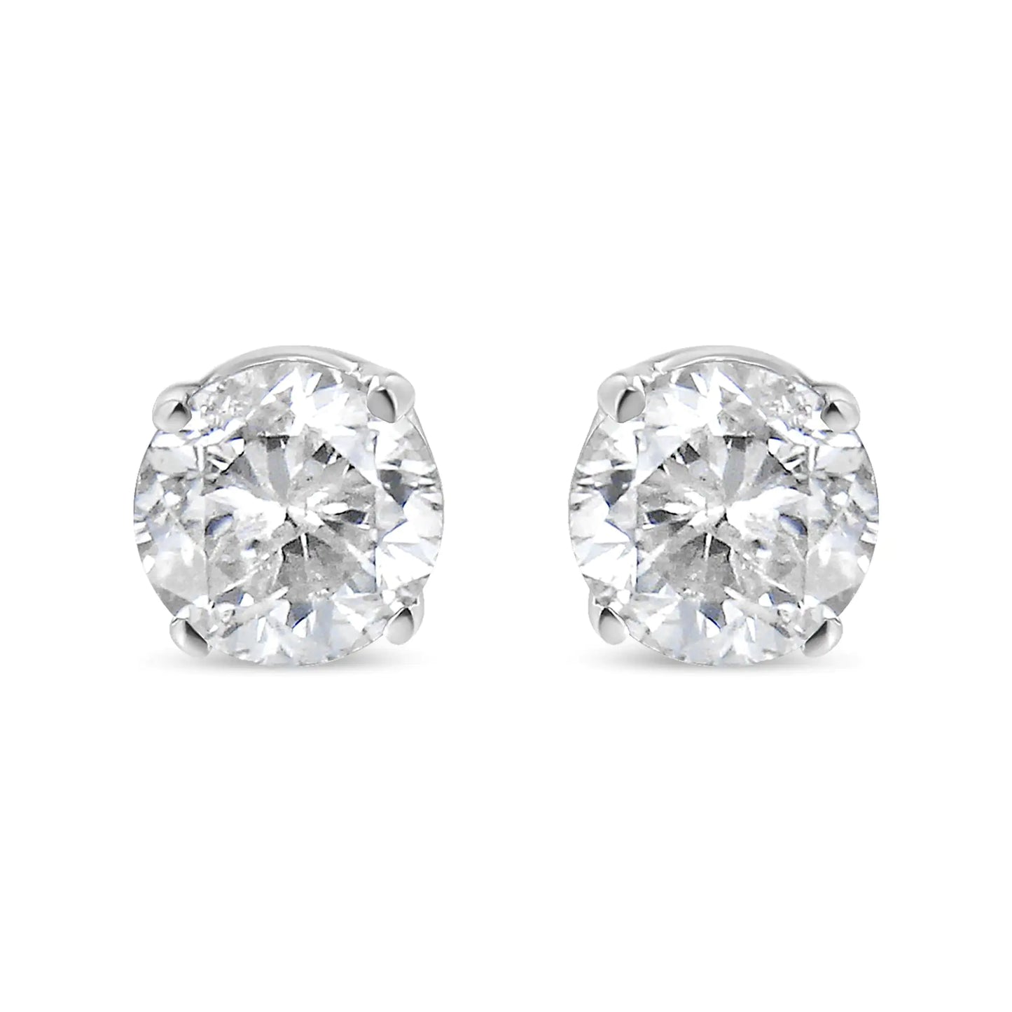 .925 Sterling Silver 3/4 Cttw Round Brilliant-Cut Near Colorless Diamond Classic 4-Prong Stud Earrings (I-J Color, I1-I2 Clarity)